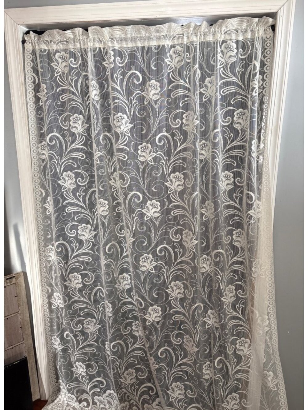 Floral Lace Curtain Panel Cream 54" W x 84" L Sheer Elegant Home Decor